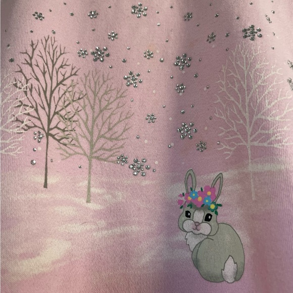 Bunny Novelty Sweatshirt Vtg 90s Pink L Embellished Bedazzled Grandmacore - Picture 10 of 16